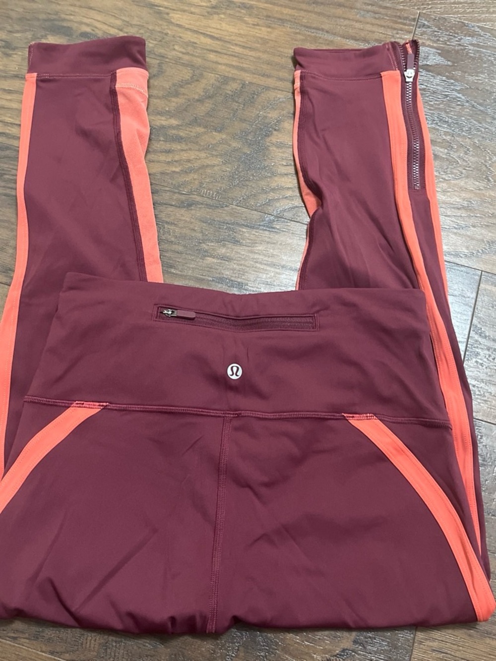 lululemon athletica Maroon Leggings with Coral Side Panels